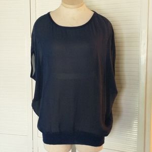 NWOT Vince Navy Silk Bat Wing Short Sleeve